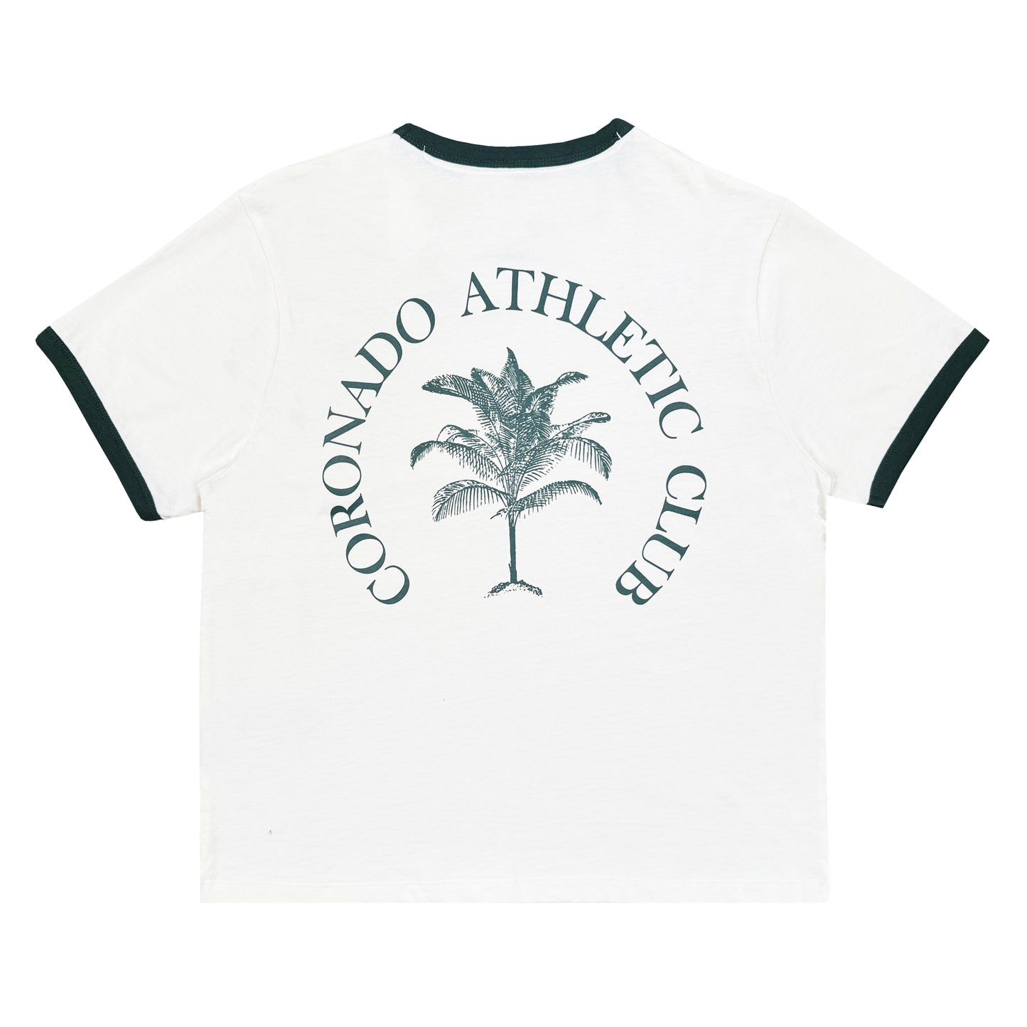 White t-shirt with 'Coronado Athletic Club' palm tree design on a white background