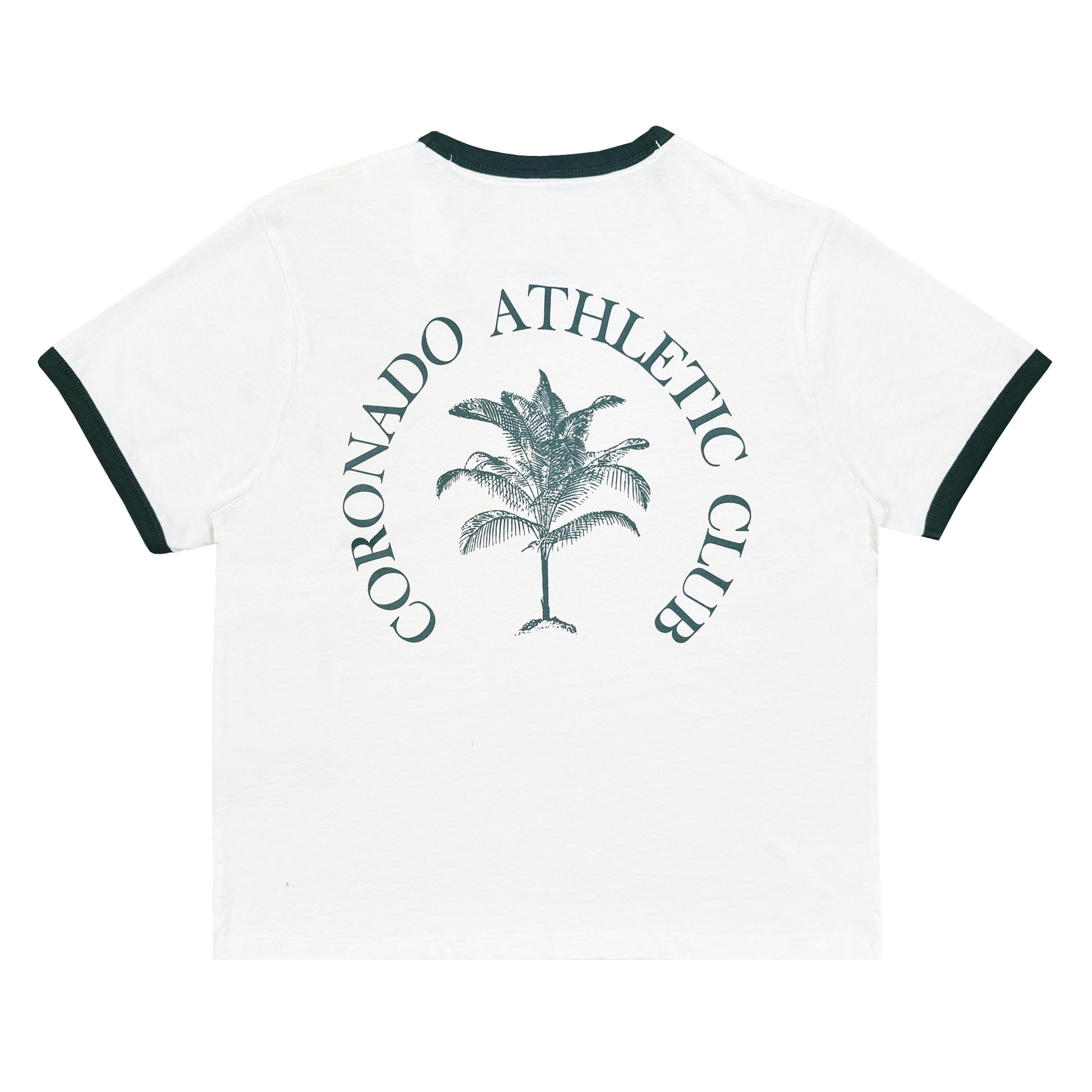 White t-shirt with 'Coronado Athletic Club' palm tree design on a white background