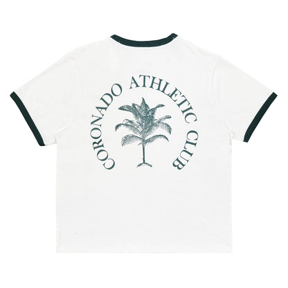 White t-shirt with 'Coronado Athletic Club' palm tree design on a white background